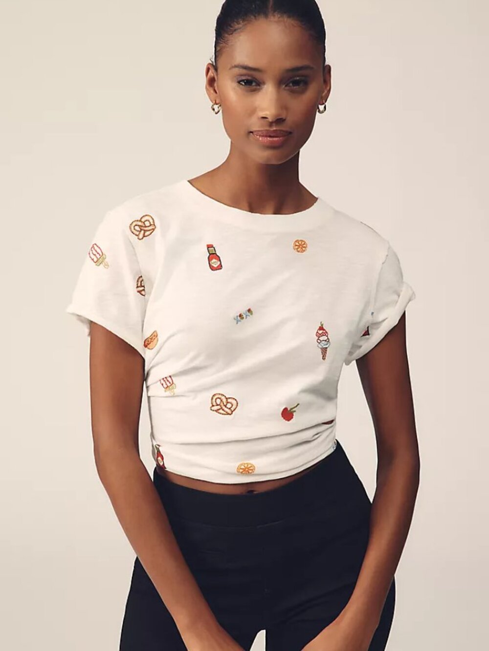 NWT Anthropologie Maeve Caitlin Summer Icons Embroidered Boxy Tee M